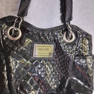 Nicole Miller Shiny Black Handbag Purse